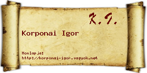 Korponai Igor névjegykártya